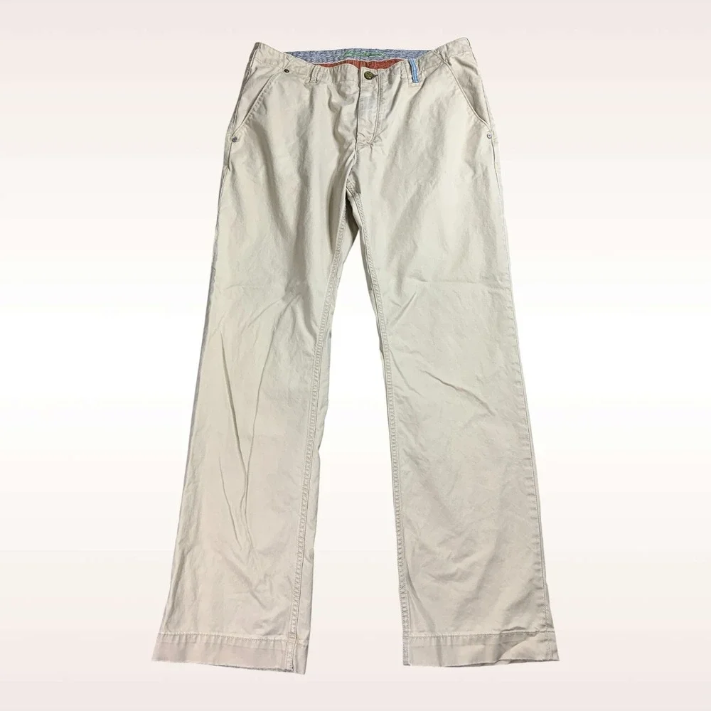Robert Graham Yates‎ Pant Mens 38x34 Khaki Beige Classic Flat Front Cotton Twill